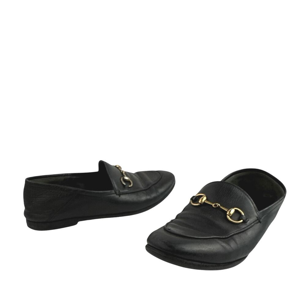 Gucci Women's Black Leather Horsebit Accent Slip On Loafers Flats 35 1/2 US 4.5 - Picture 5 of 9